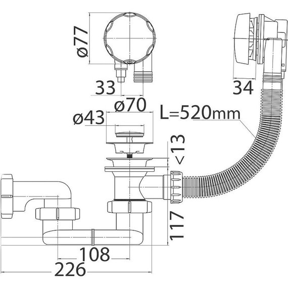 Сифон для ванны полуавтомат Cezares CZR-STP1-01 - фото 2