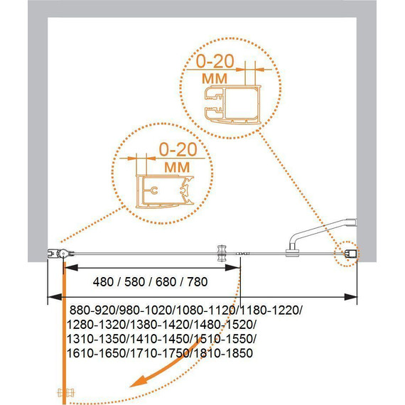 Душевая дверь Cezares 173 см ELENA-W-B-11-100+80-C-Cr, хром/прозрачное - фото 5