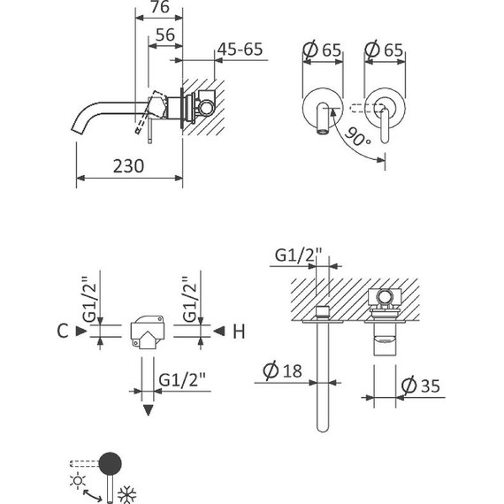 Смеситель для раковины настенный Cezares LEAF-BLI2-L-01-W0, Цвет производителя: хром - фото 7