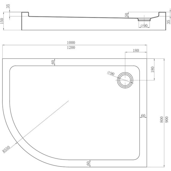 Поддон Veconi 100x80 см TZ55RB-10080-C5 R, чёрный - фото 2