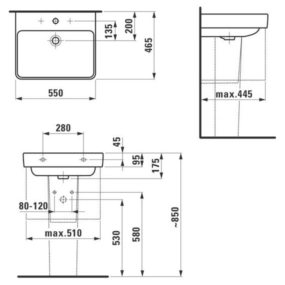 Раковина подвесная Laufen PRO S 55 см 8.1096.2.000.104.1 - фото 5