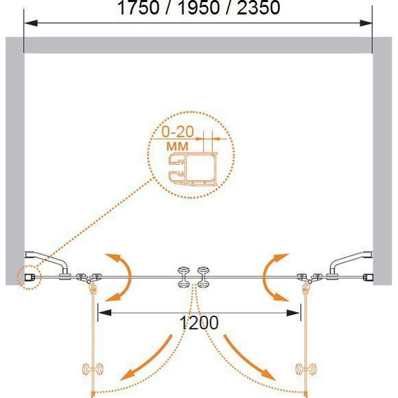 Душевая дверь Cezares 235 см ELENA-W-B-22-240-P-Cr, хром/матовое - фото 7