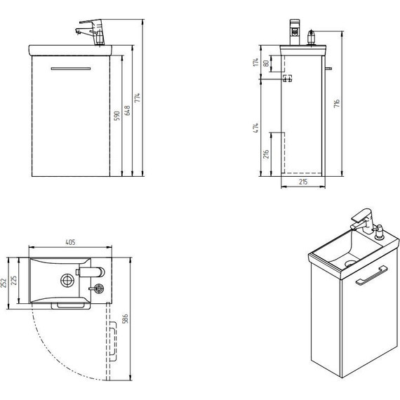 Тумба подвесная с раковиной Cersanit Lara 40 см A64179 (смеситель и дозатор в комплекте) белый - фото 10
