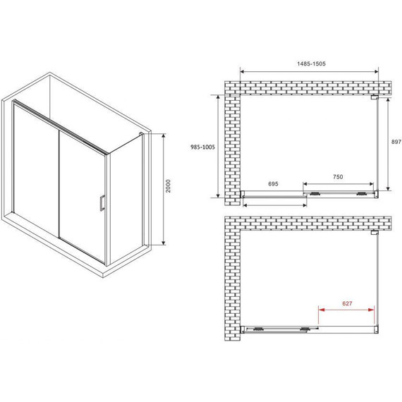 Душевое ограждение Abber Komfort 150х100 см AG93150B-S102B (стекло 8 мм) чёрный/прозрачное - фото 3
