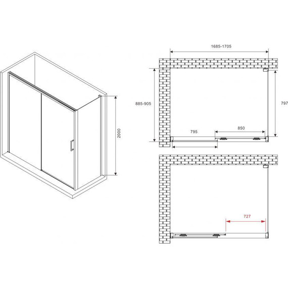 Душевое ограждение Abber Komfort 170х90 см AG93170-S92 (стекло 8 мм) хром/прозрачное - фото 3