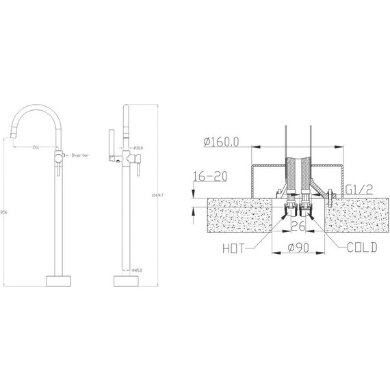 Смеситель для ванны напольный Boheme Uno 469-BCR, black chrome, Цвет производителя: black chrome - фото 3