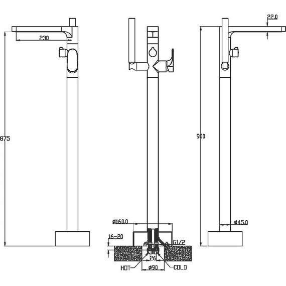 Смеситель для ванны напольный Boheme Spectre 459-BR, бронза, Цвет производителя: бронза - фото 3