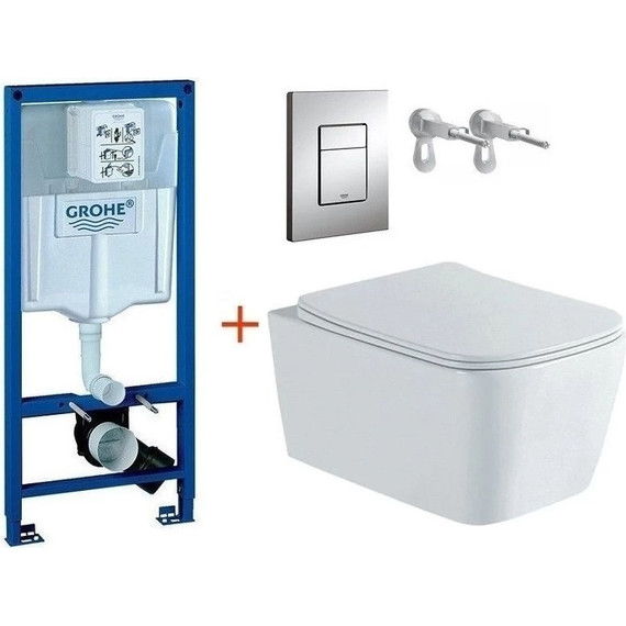 Инсталляция с подвесным унитазом комплект: Grohe Rapid SL 38772001 с подвесным безободковым унитазом Aquatek Либра AQ1148N-00 сиденье микролифт, крепление, кнопка смыва хром - фото 2