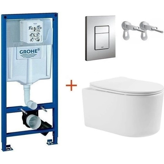 Инсталляция с подвесным унитазом комплект: Grohe Rapid SL 38772001 с подвесным безободковым унитазом Aquatek Мия AQ2004-00 сиденье микролифт, крепление, кнопка смыва хром - фото 2