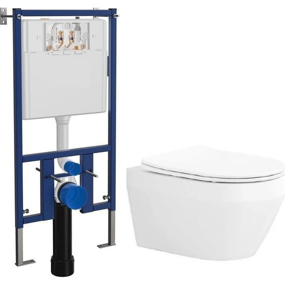 Инсталляция с подвесным унитазом комплект: Loranto 4501 с подвесным безободковым унитазом Aquatek Лея AQ1199-00 сиденье микролифт - фото 