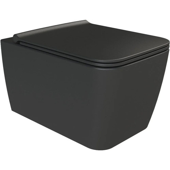 Унитаз подвесной безободковый Boheme Zen 967-B с тонкой крышкой микролифт, чёрный матовый, Цвет производителя: чёрный матовый - фото 