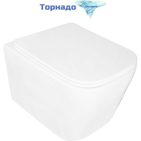 Унитаз подвесной безободковый Loranto Delphi 91343 с тонкой крышкой микролифт (система смыва торнадо) - фото 