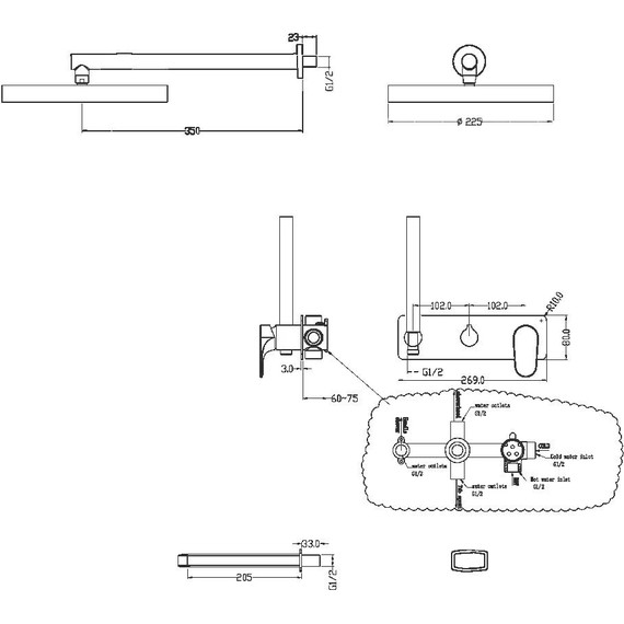 Душевая система для ванны Boheme Spectre 454-2-CR (со скрытой частью) chrome, Цвет производителя: chrome - фото 2