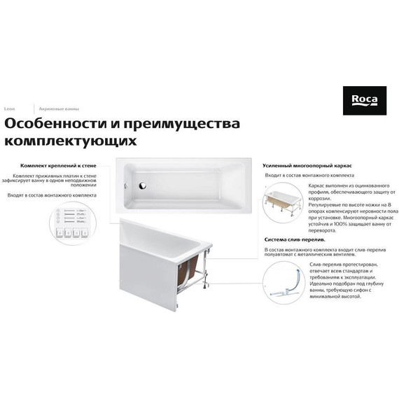 Монтажный комплект для ванны Roca Leon 170х70 см 7.2486.6.000.0 - фото 2