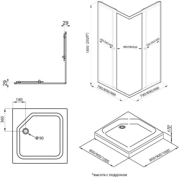 Душевое ограждение Triton Вента 80x80 см, хром/прозрачное - фото 5