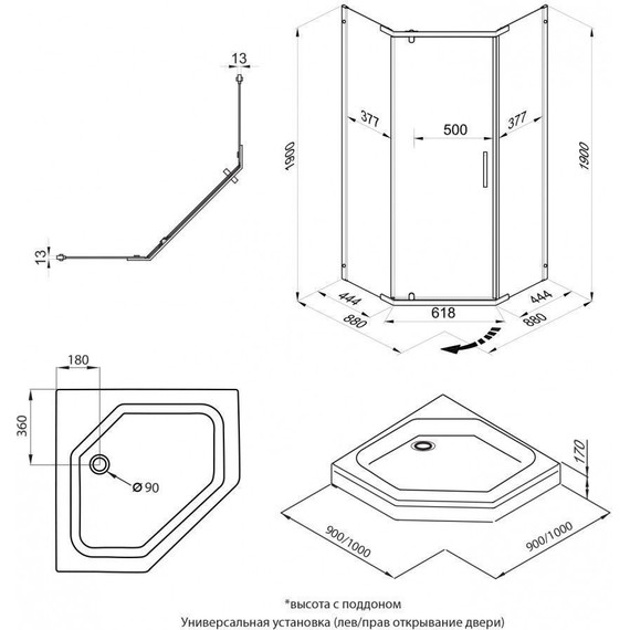 Душевое ограждение Triton Дека 90x90 см (с поддоном) хром/прозрачное - фото 5