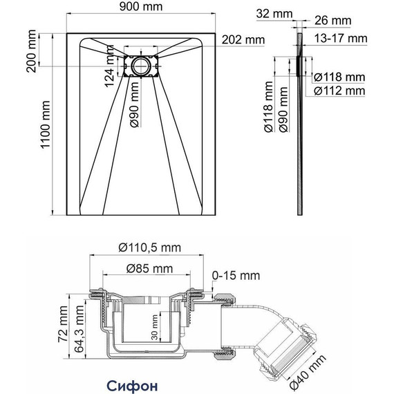 Поддон SMC WasserKraft Main 110х90 см 41T15 - фото 2