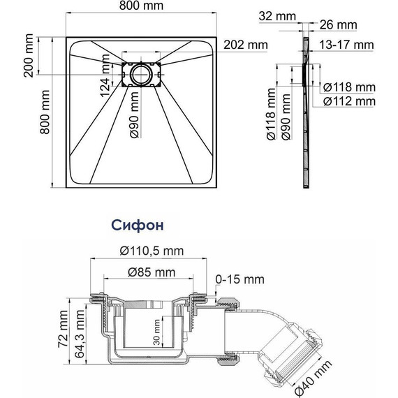Поддон SMC WasserKraft Elbe 80х80 см 74T02, чёрный - фото 2