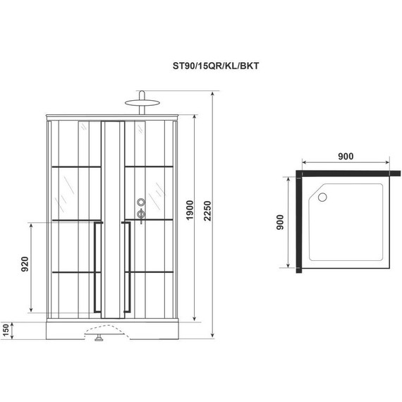 Душевая кабина Niagara Standart 90x90 см R ST90/15QR/KL/BKT, чёрный/прозрачное - фото 8