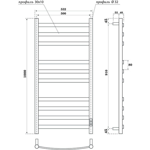 Полотенцесушитель электрический Point П10 500x1000 мм PN17850W (скрытое подключение) белый - фото 4